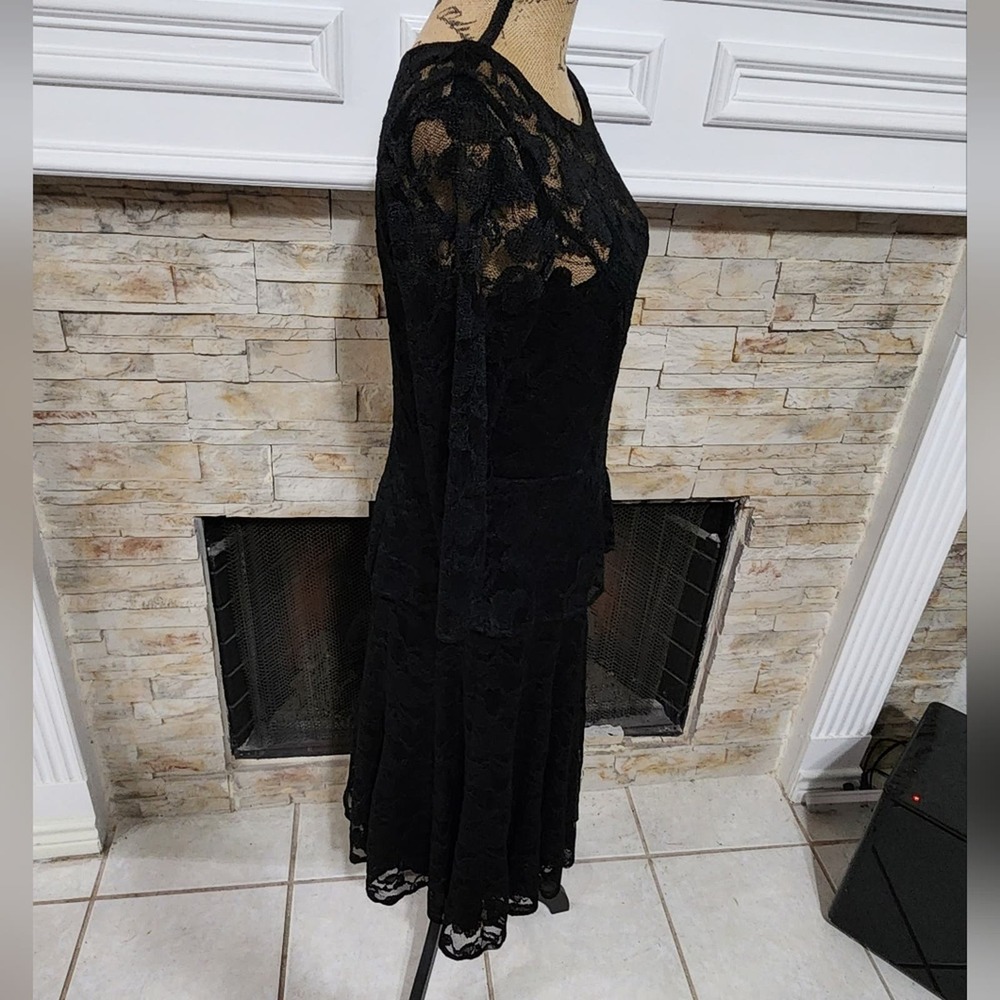 Leslie Fay vintage Black lace long sleeve 40s 50s vibes dress‎ size 8 medium - Picture 2 of 6